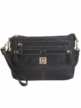 Stone Mountain Purse Embossed Paisley Bonded Leather E/W 4-Bagger Black
